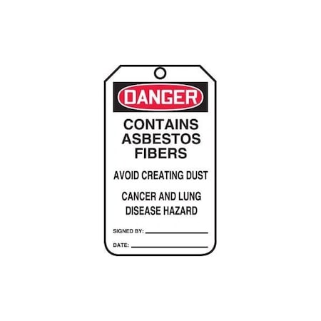 Accuform Safety Tags, DANGER CONTAINS ASBESTOS FIBERS, 5.75in x 3.25in, RP-Plastic, 5PK MDT192PTM